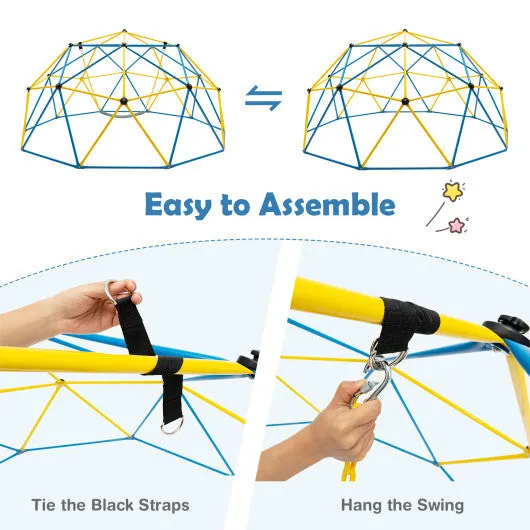 10 Feet Dome Climber with Swing and 800 Lbs Load Capacity-Multicolor - Color: Multicolor