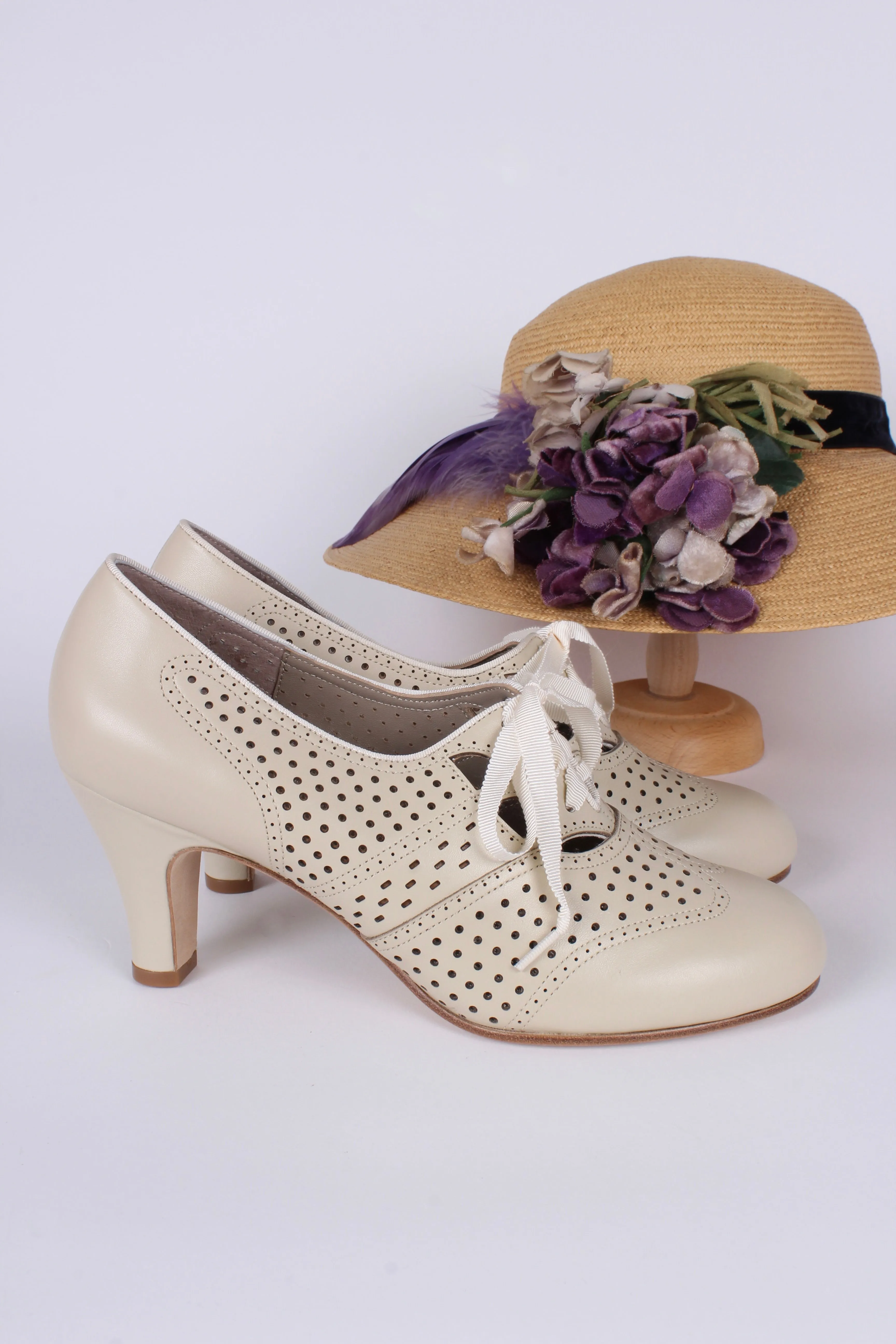1930s everyday oxford high heel shoes - Cream - Marie