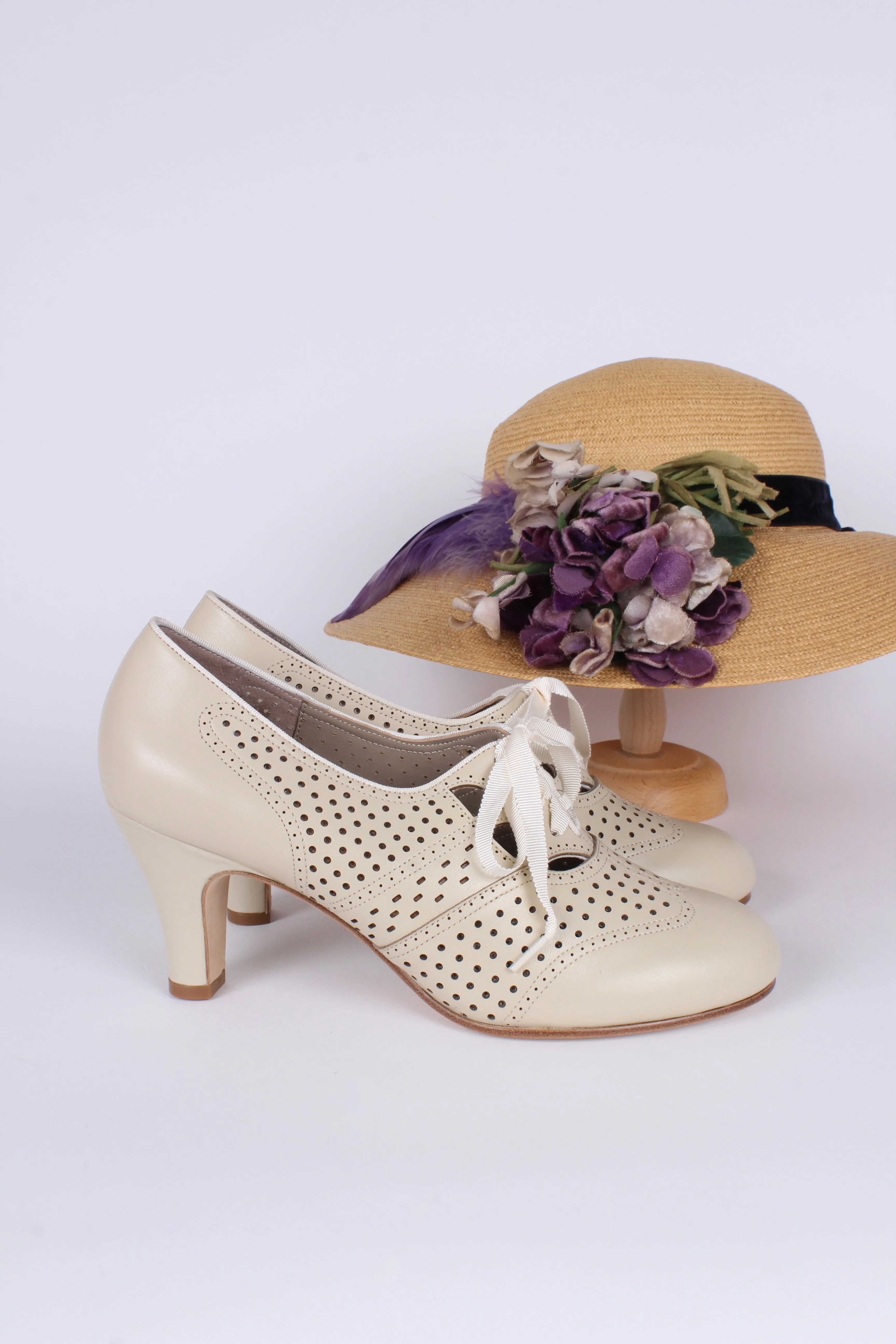 1930s everyday oxford high heel shoes - Cream - Marie