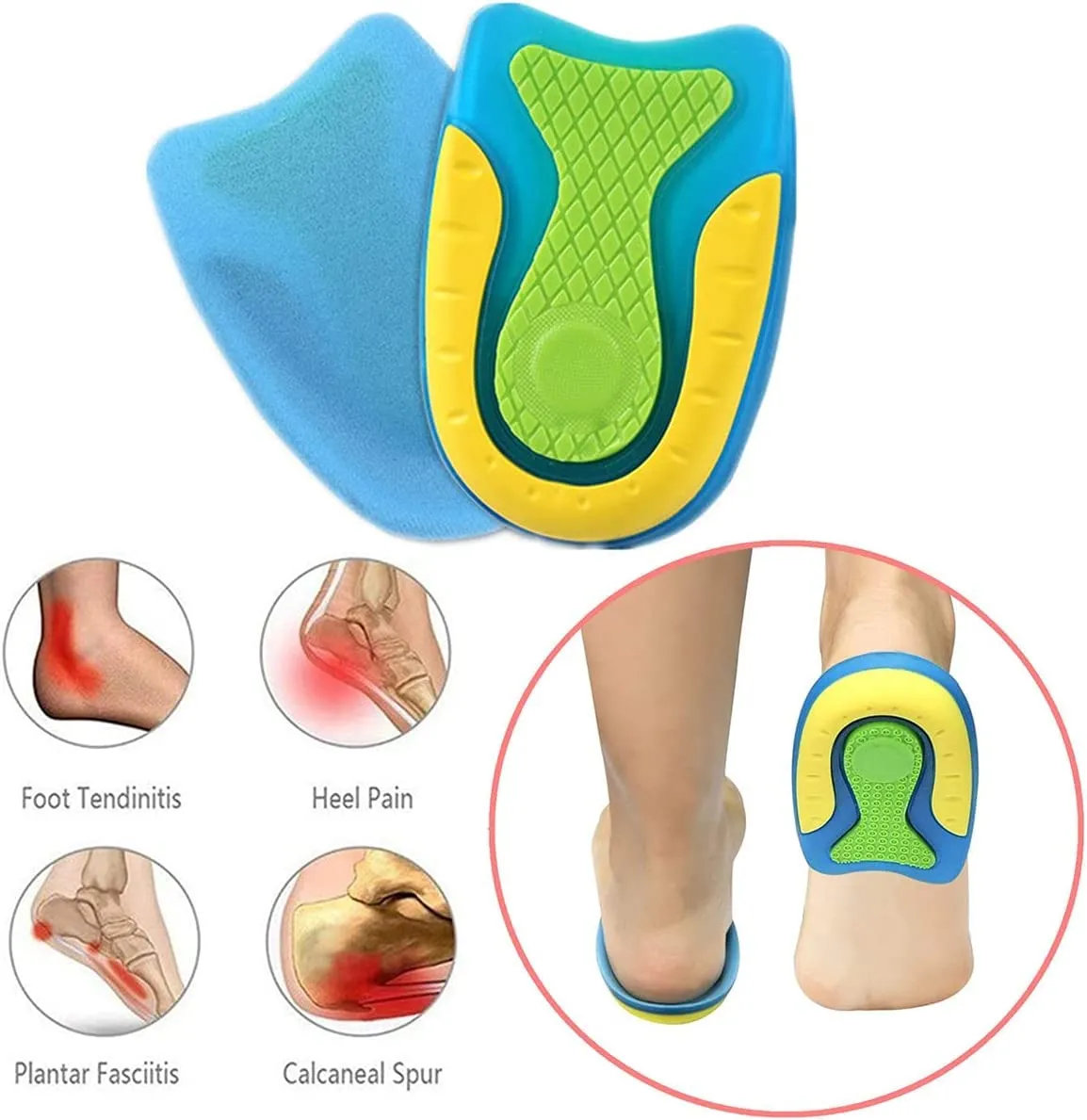 2 pairs of silicone gel heel pads, heel spur insoles, orthopedic heel cushions, soft gel insoles to relieve plantar fasciitis, heel spurs and Achilles pain (blue, L (40-45)) L (40-45) blue
