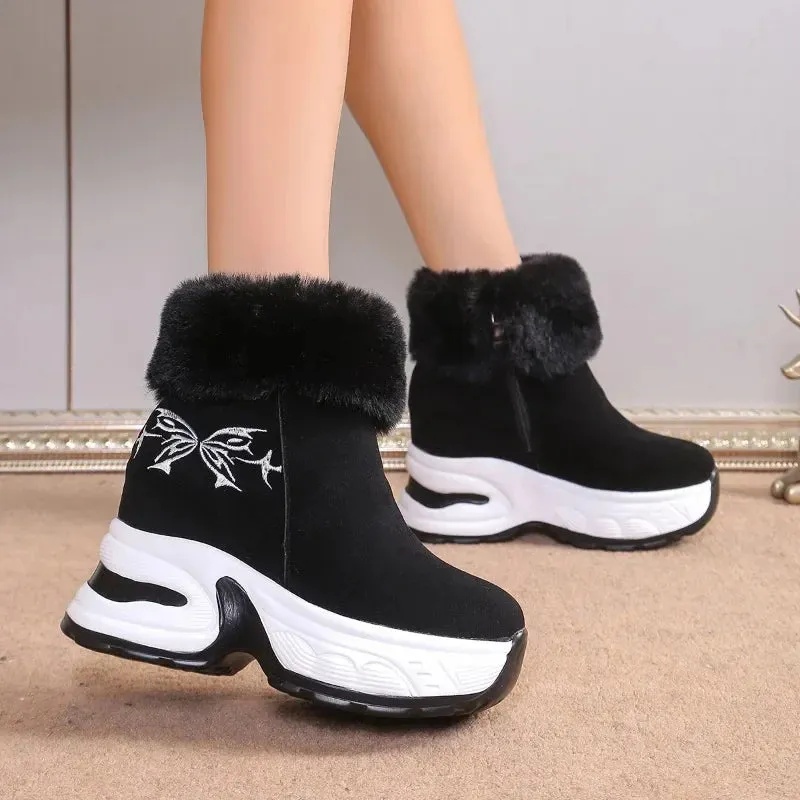 2024 Hot Women's Winter Boots - Side Zip Plush Fleece Snow Boots, Warm Short Barrel Platform Shoes for Women