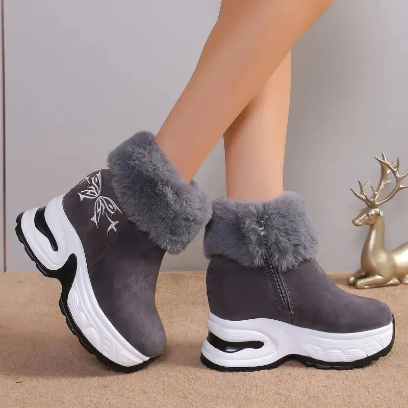 2024 Hot Women's Winter Boots - Side Zip Plush Fleece Snow Boots, Warm Short Barrel Platform Shoes for Women