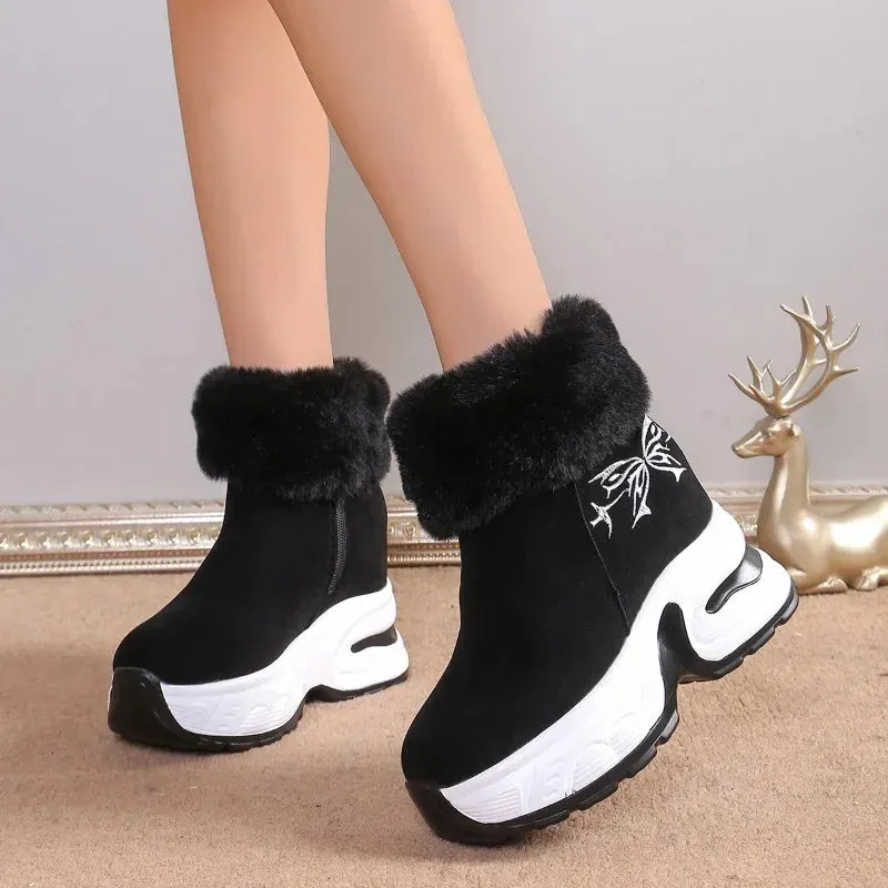 2024 Hot Women's Winter Boots - Side Zip Plush Fleece Snow Boots, Warm Short Barrel Platform Shoes for Women