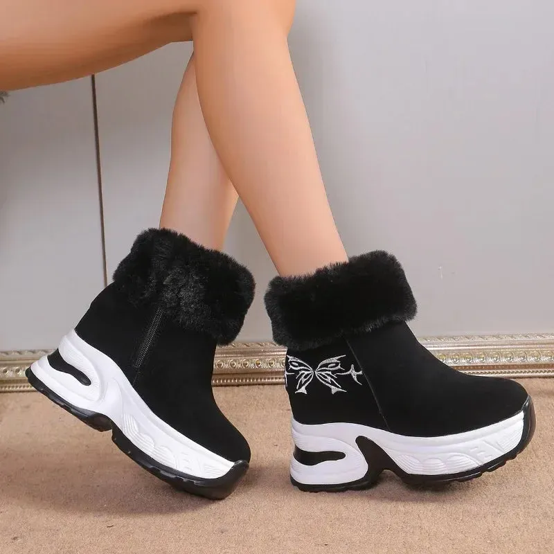 2024 Hot Women's Winter Boots - Side Zip Plush Fleece Snow Boots, Warm Short Barrel Platform Shoes for Women