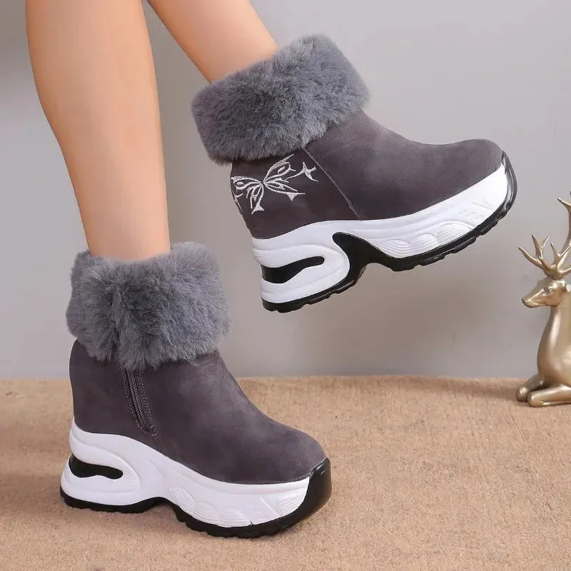 2024 Hot Women's Winter Boots - Side Zip Plush Fleece Snow Boots, Warm Short Barrel Platform Shoes for Women