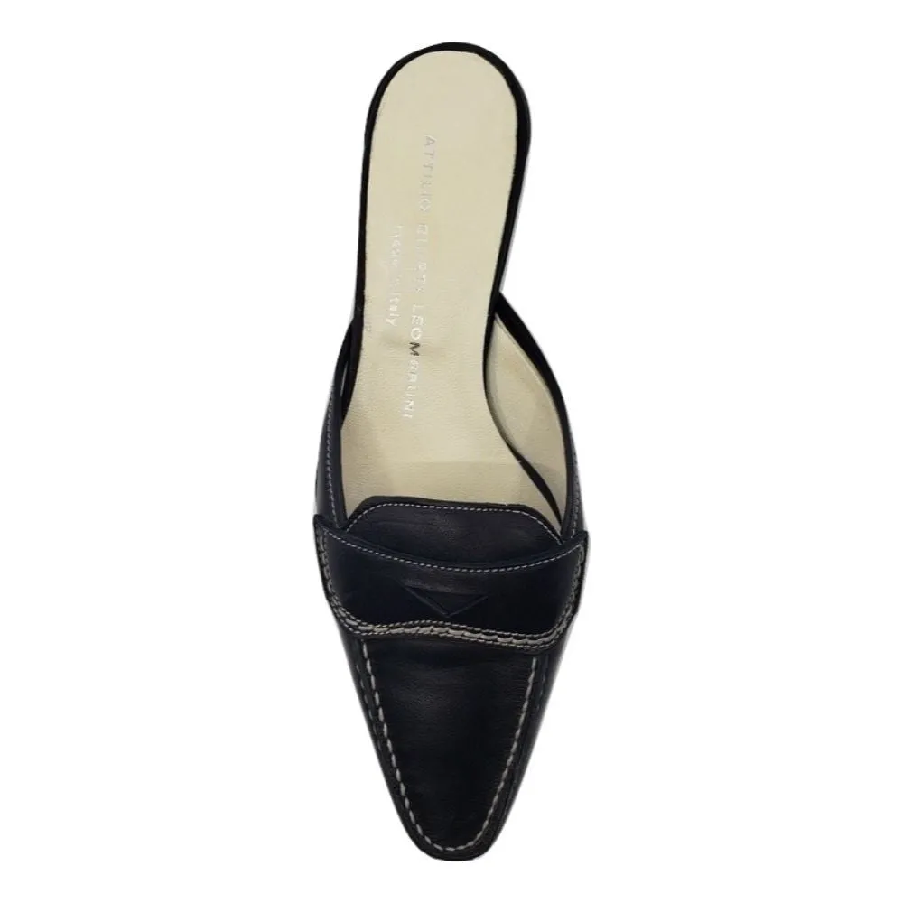 221432 Softy Black Leather AGL Slingback Mules