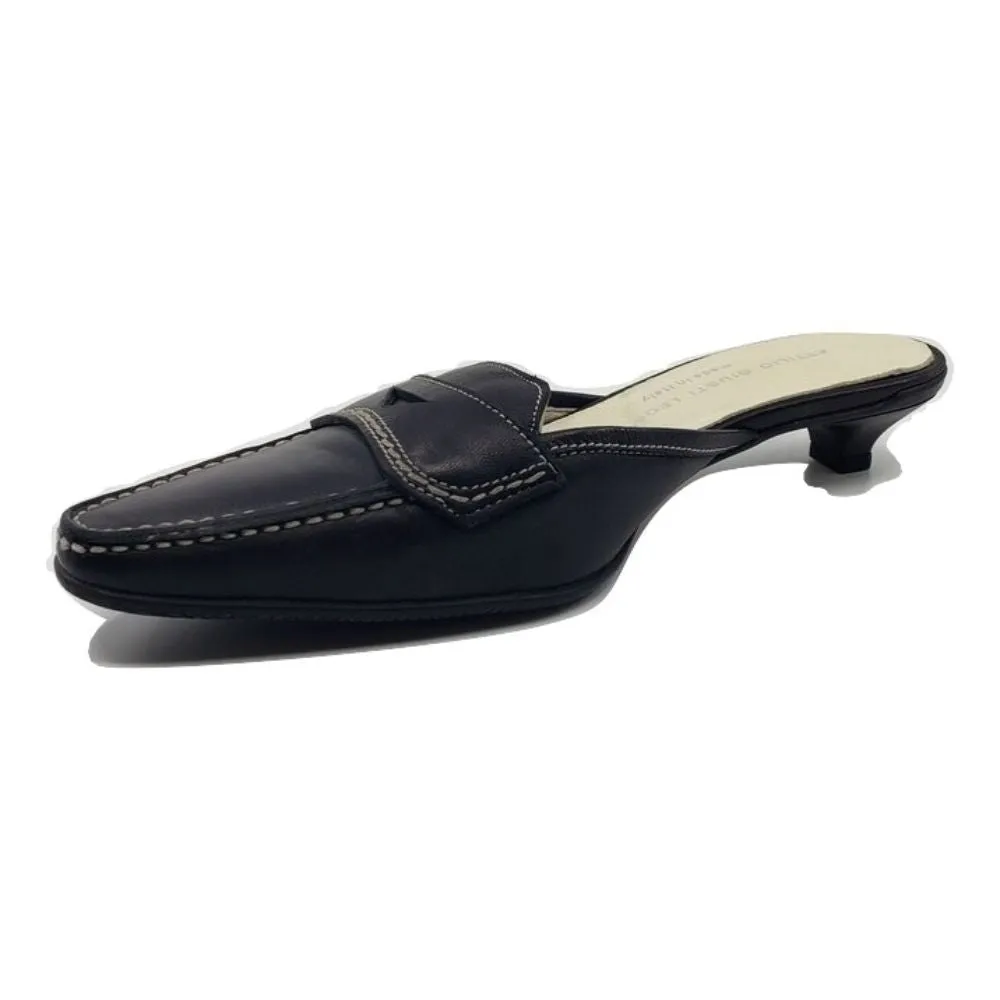 221432 Softy Black Leather AGL Slingback Mules