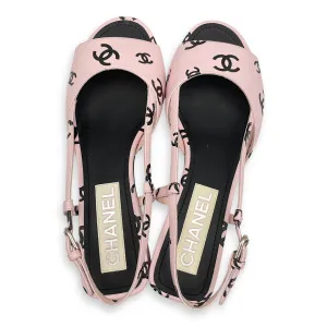 22S CC Logo Printed Slingback Sandal (3cm) 37.5 Pink Heels in Lambskin, Silver hardware
