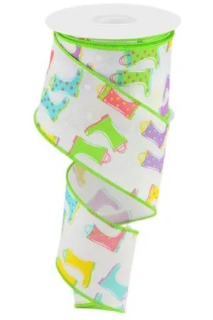 2.5" Rainboots on Royal Ribbon: White (10 Yards)