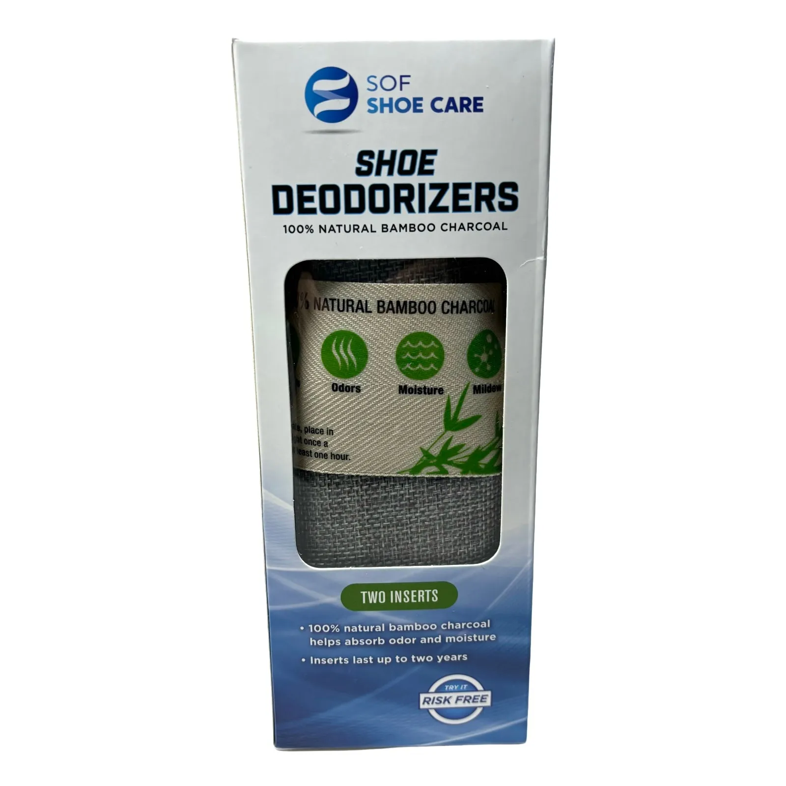 2pc SOF Shoe Deodorizers 100% Bamboo Charcoal Inserts - Absorb Odor