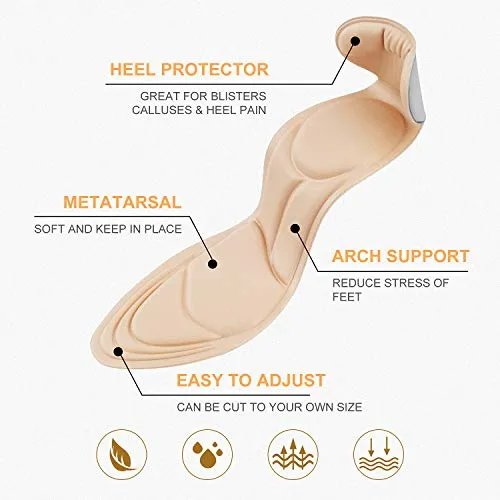(3 Pairs) Heel Inserts for Women, Shoe Insoles, Heel Cushions, Sponge Shoes Pads with High Heel Inserts for Loose Shoes, Metatarsal or Arch Pain,Feet Sore Relief (Women 4.5-9.5)