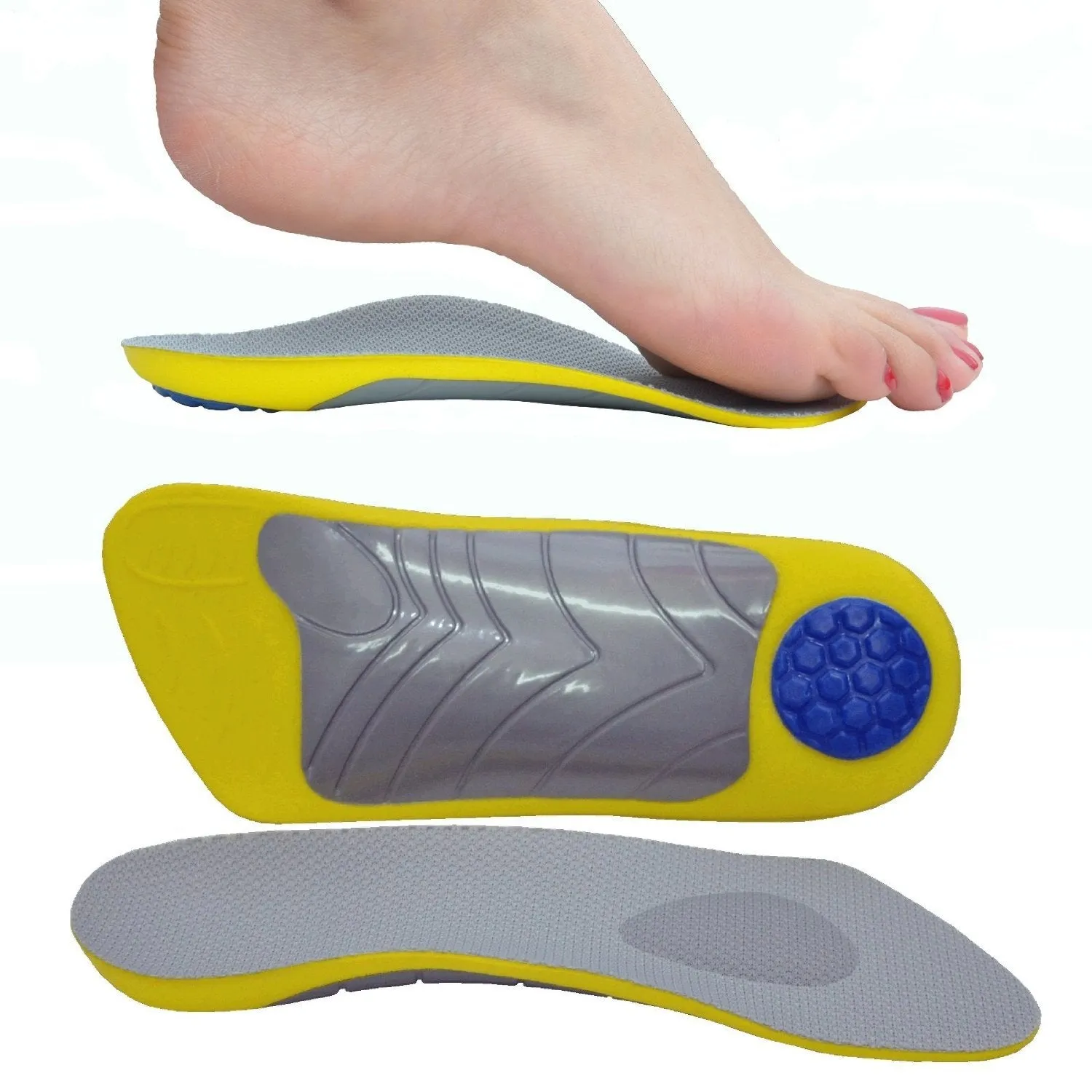 3/4 Length Orthotic Insoles with Arch Support and Heel pad, Flat feet, Fallen Arches, Pronation, Plantar Fasciitis