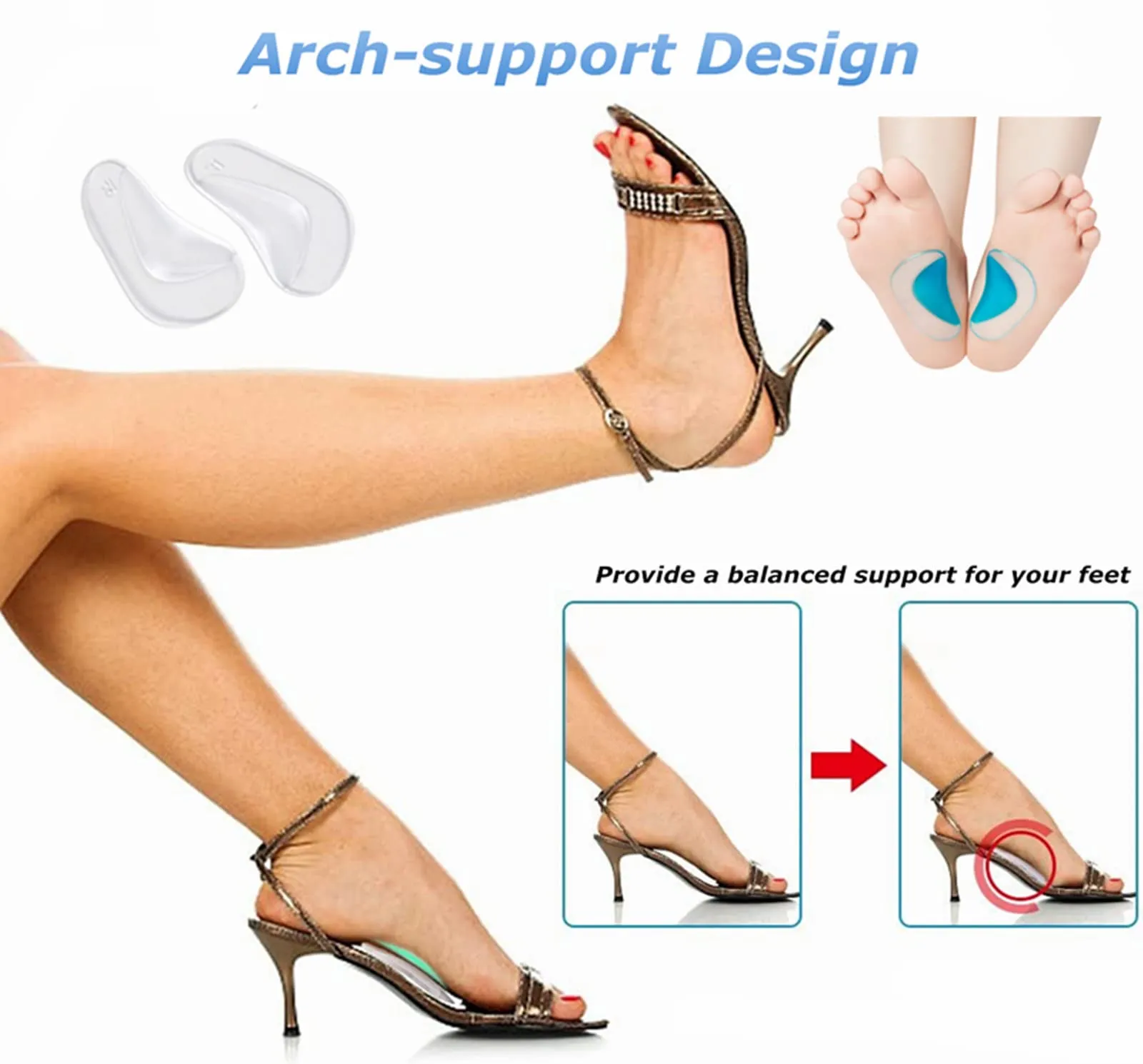 6 Pairs Arch Support Insoles, Silicone Flat Feet Plantar Fasciitis Orthotic Arch Insoles, Gel & Flannel Shoe Arch Support Cushion Pads for Women Men Kids by SamHeng