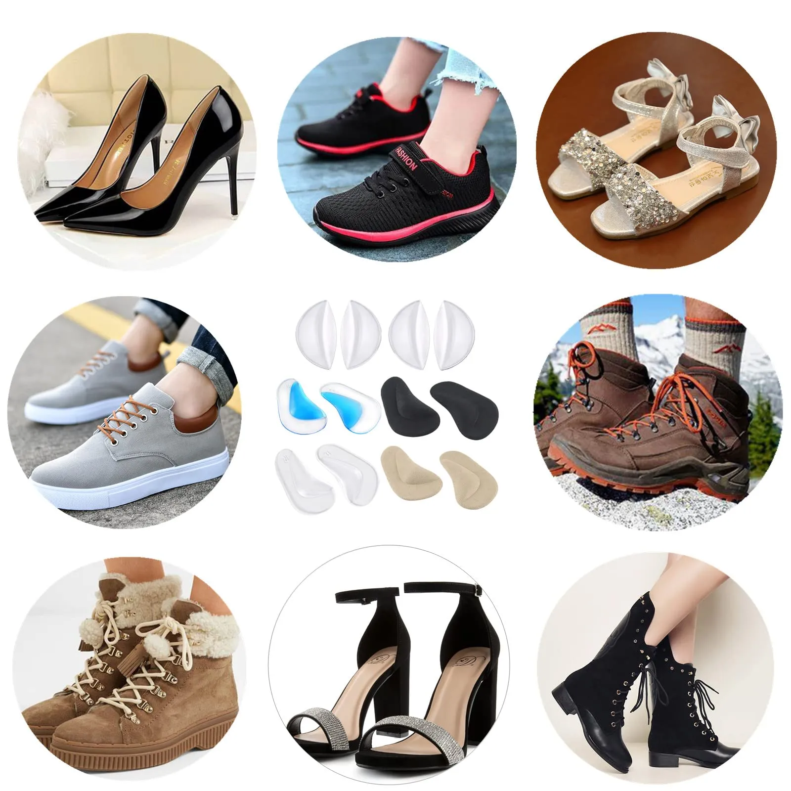 6 Pairs Arch Support Insoles, Silicone Flat Feet Plantar Fasciitis Orthotic Arch Insoles, Gel & Flannel Shoe Arch Support Cushion Pads for Women Men Kids by SamHeng