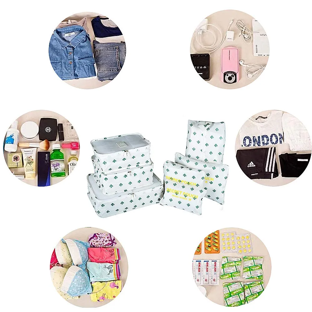 7PCS Travel Packing Cubes for Suitcases, TOYESS Waterproof Nylon Luggage Organiser Storage Bags Value Set for Backpack, Cactus 7pcs-cactus