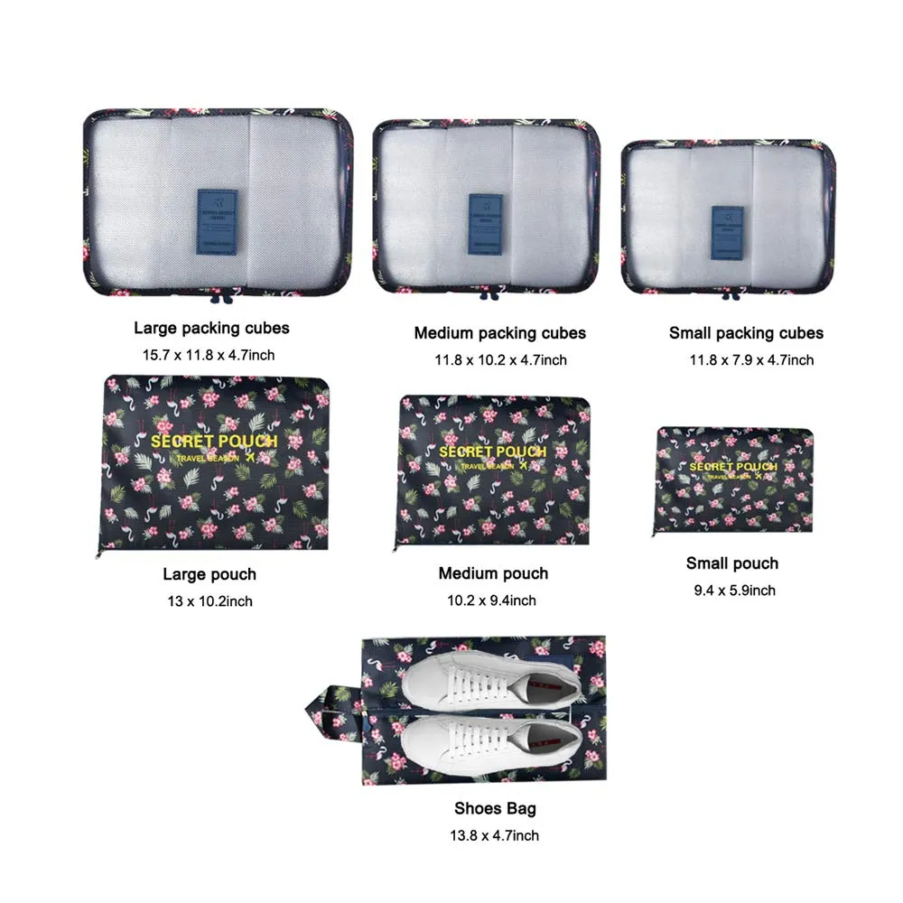 7PCS Travel Packing Cubes for Suitcases, TOYESS Waterproof Nylon Luggage Organiser Storage Bags Value Set for Backpack, Cactus 7pcs-cactus
