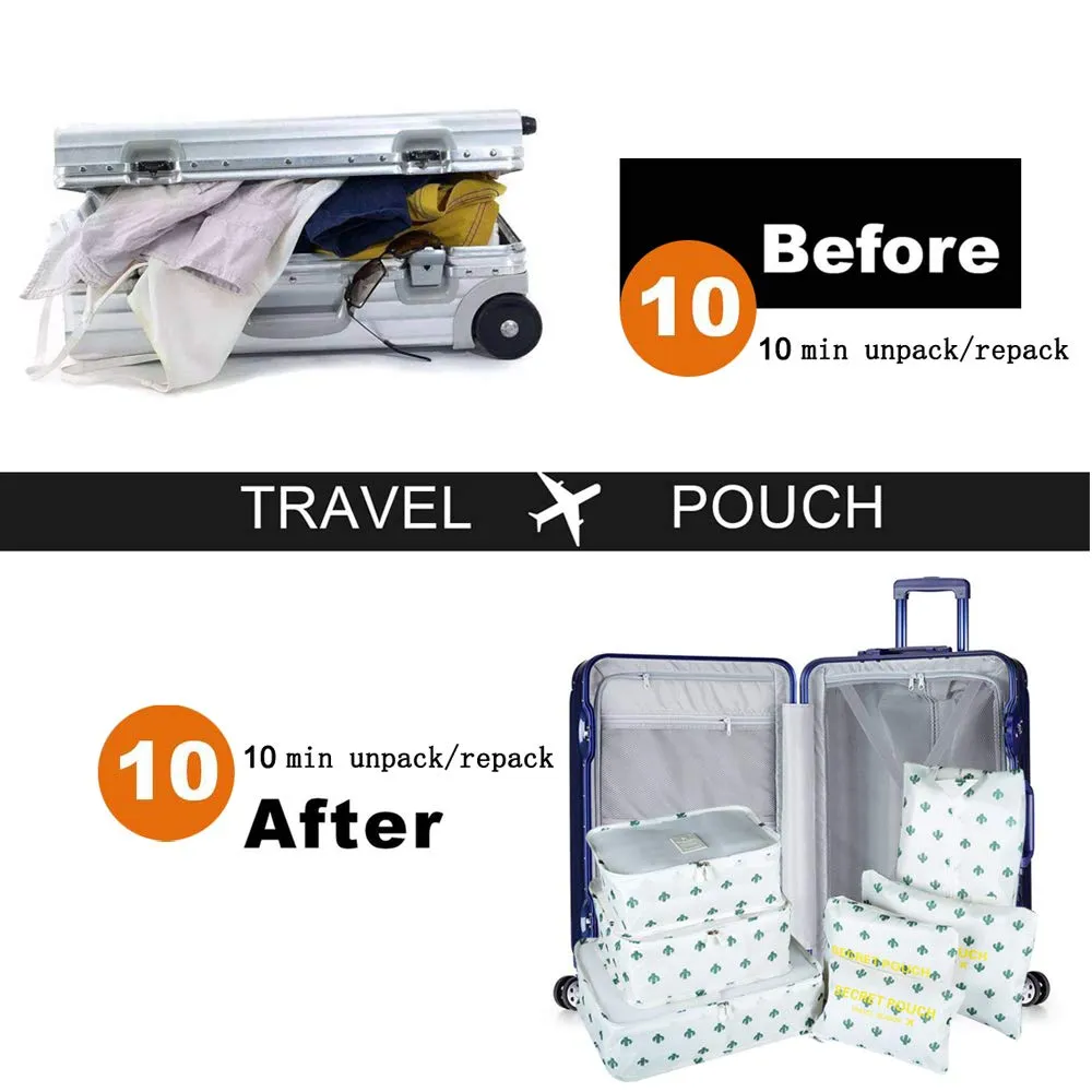 7PCS Travel Packing Cubes for Suitcases, TOYESS Waterproof Nylon Luggage Organiser Storage Bags Value Set for Backpack, Cactus 7pcs-cactus