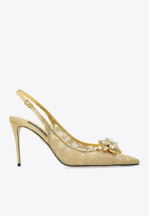 90 Embellished Lurex Lace Slingback Pumps