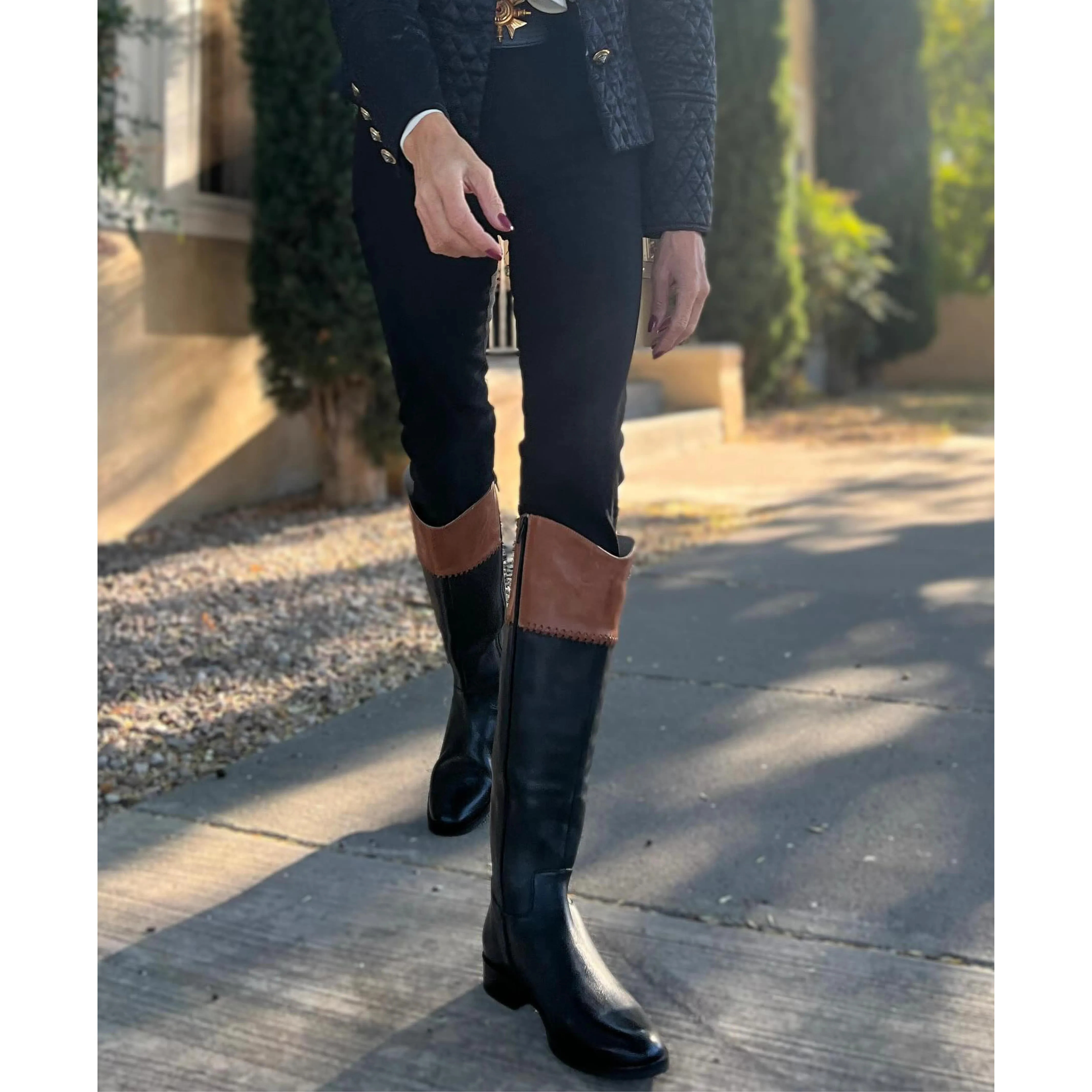 PU Cushioned Footbed Adaline Leather Knee High Riding Boot