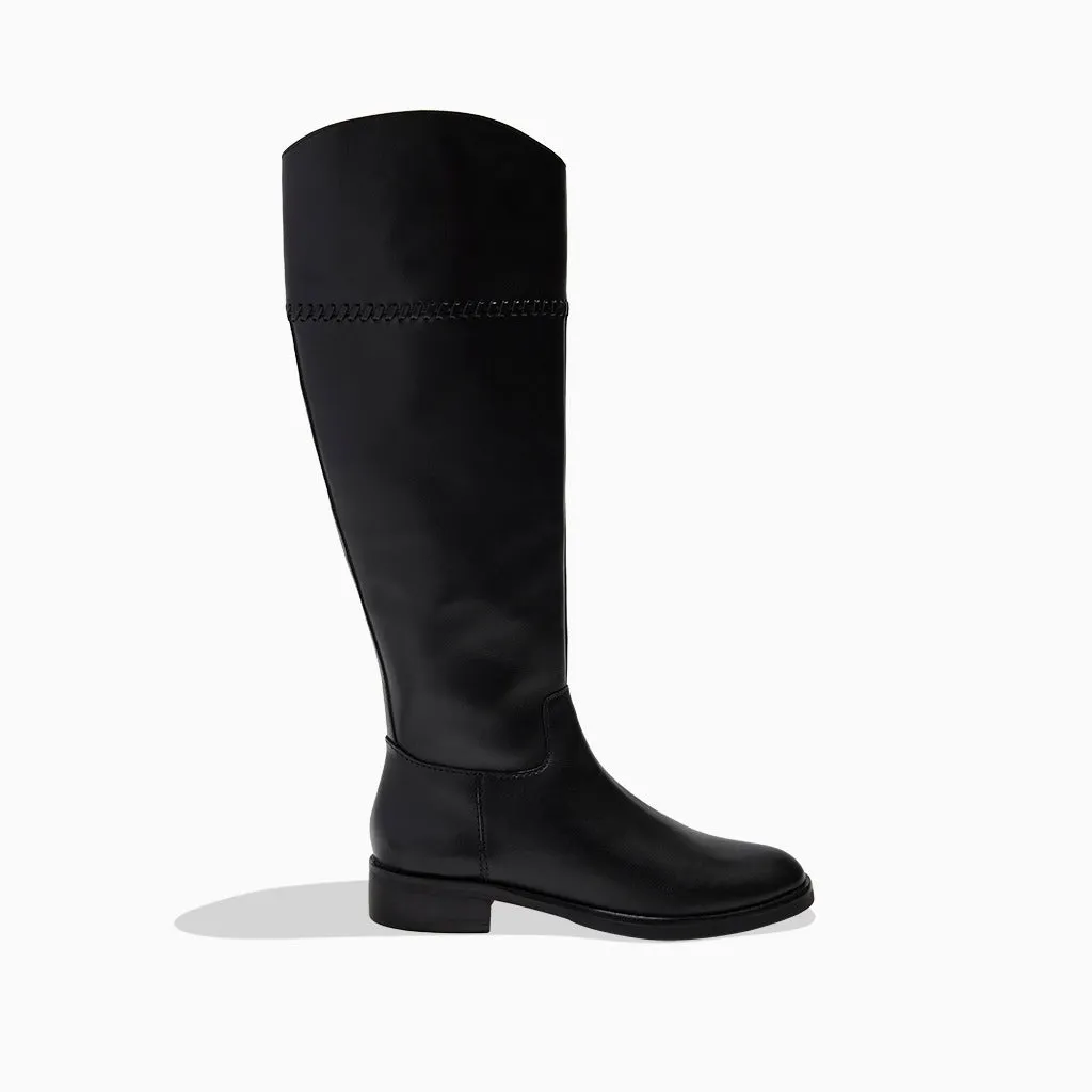 Adaline Leather Knee High Riding Boot Flexible Frame Snowy Path Canvas