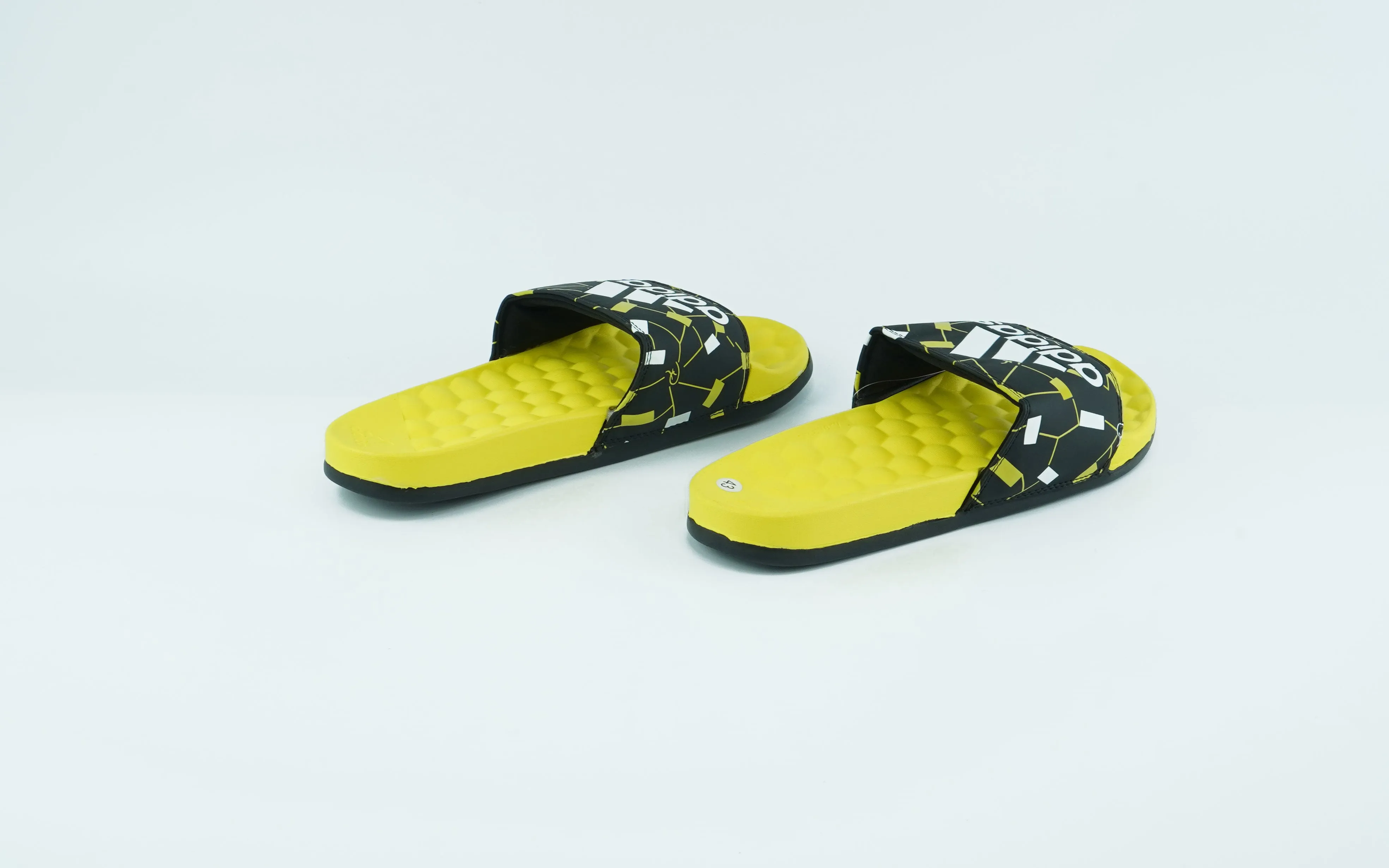 Adidas black and yellow slides for men