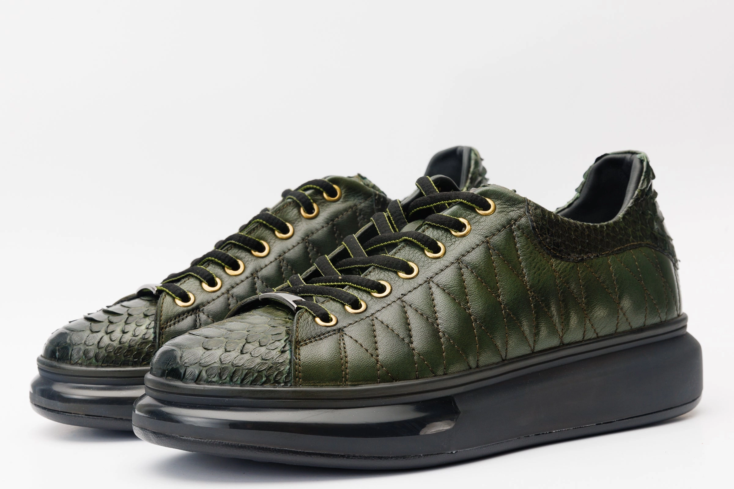 The Adler Green Snk Leather Men Sneaker Limited Edition Textured Iconic Style