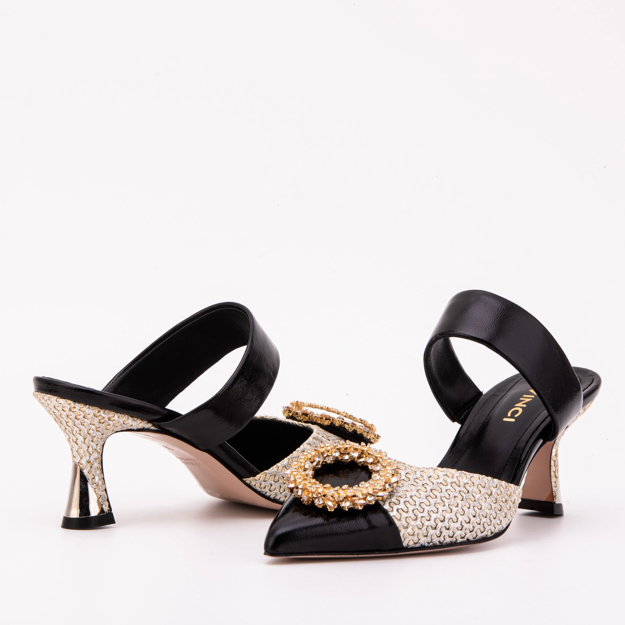 All-day Grip The Valencia Black & Cream Jewel Heel Women's Mule Sandal