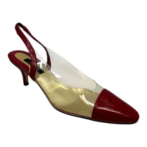 Agata Patent Cap Toe Slingback Shoes Heels Kitten By Susan van der Linde In Rose Gold, Size: 8.5