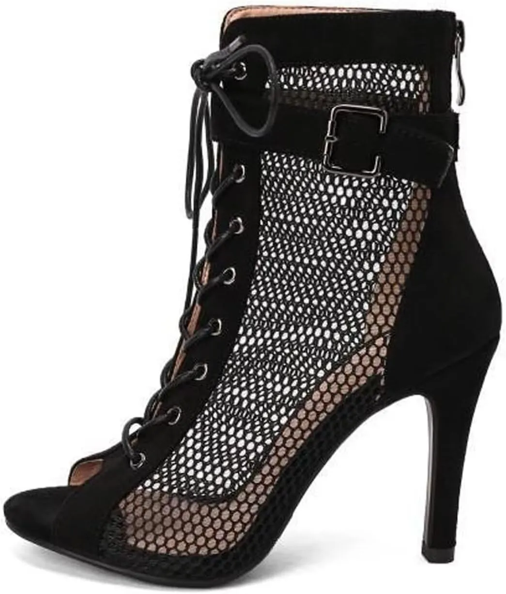 Agodor Women's Peep Toe Stiletto High Heels Lace Wedding Shoes Square Toe Ankle Strap Platform Sandals