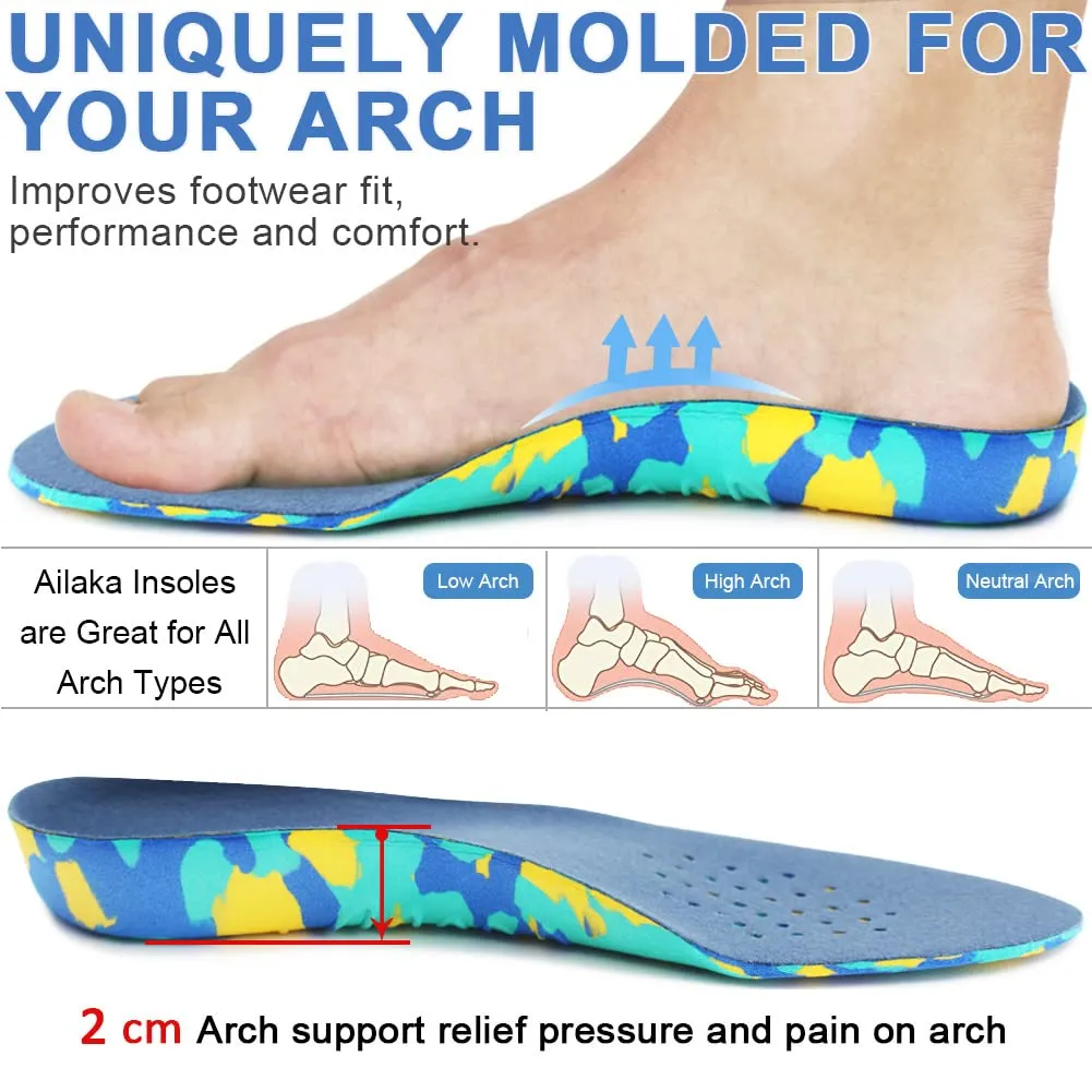Ailaka Kids Orthotic Cushioning Arch Support Shoe Insoles, Children EVA Foam Inserts for Flat Feet, Plantar Fasciitis 11.5/13 UK Child