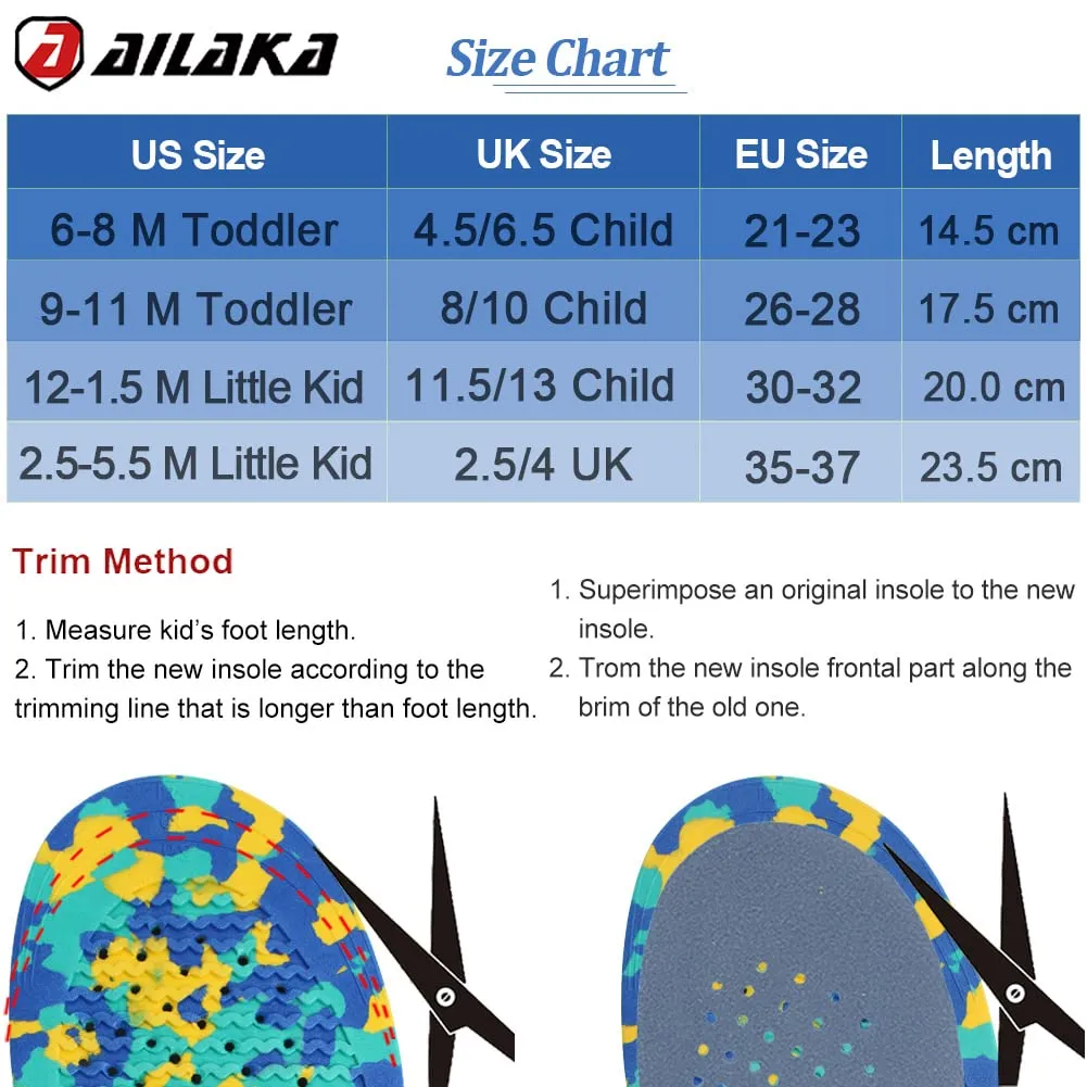 Ailaka Kids Orthotic Cushioning Arch Support Shoe Insoles, Children EVA Foam Inserts for Flat Feet, Plantar Fasciitis 11.5/13 UK Child