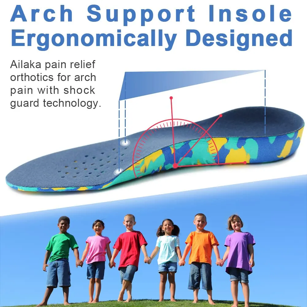 Ailaka Kids Orthotic Cushioning Arch Support Shoe Insoles, Children EVA Foam Inserts for Flat Feet, Plantar Fasciitis 11.5/13 UK Child