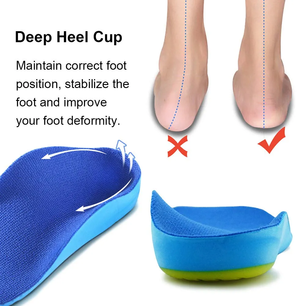 Ailaka Kids Orthotic Cushioning Arch Support Shoe Insoles, Children Pu Foam Inserts for Flat feet, Plantar Fasciitis, Feet Heel Pain Relief 2.5-4.5 M US Little Kid Blue