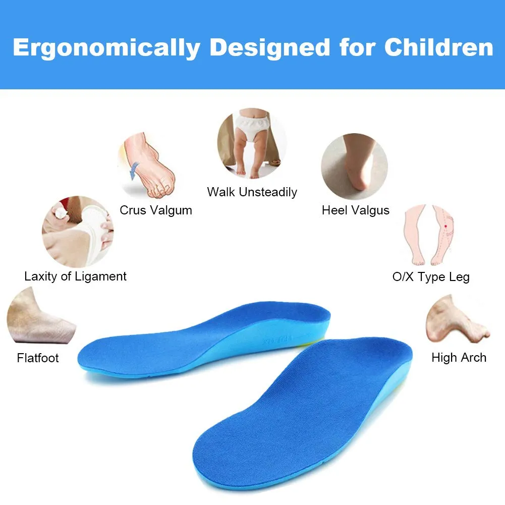 Ailaka Kids Orthotic Cushioning Arch Support Shoe Insoles, Children Pu Foam Inserts for Flat feet, Plantar Fasciitis, Feet Heel Pain Relief 2.5-4.5 M US Little Kid Blue