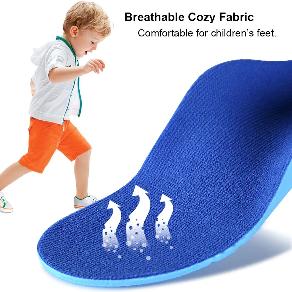 Ailaka Kids Orthotic Cushioning Arch Support Shoe Insoles, Children Pu Foam Inserts for Flat feet, Plantar Fasciitis, Feet Heel Pain Relief 2.5-4.5 M US Little Kid Blue