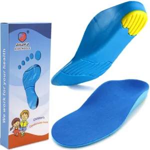 Ailaka Kids Orthotic Cushioning Arch Support Shoe Insoles, Children Pu Foam Inserts for Flat feet, Plantar Fasciitis, Feet Heel Pain Relief 2.5-4.5 M US Little Kid Blue