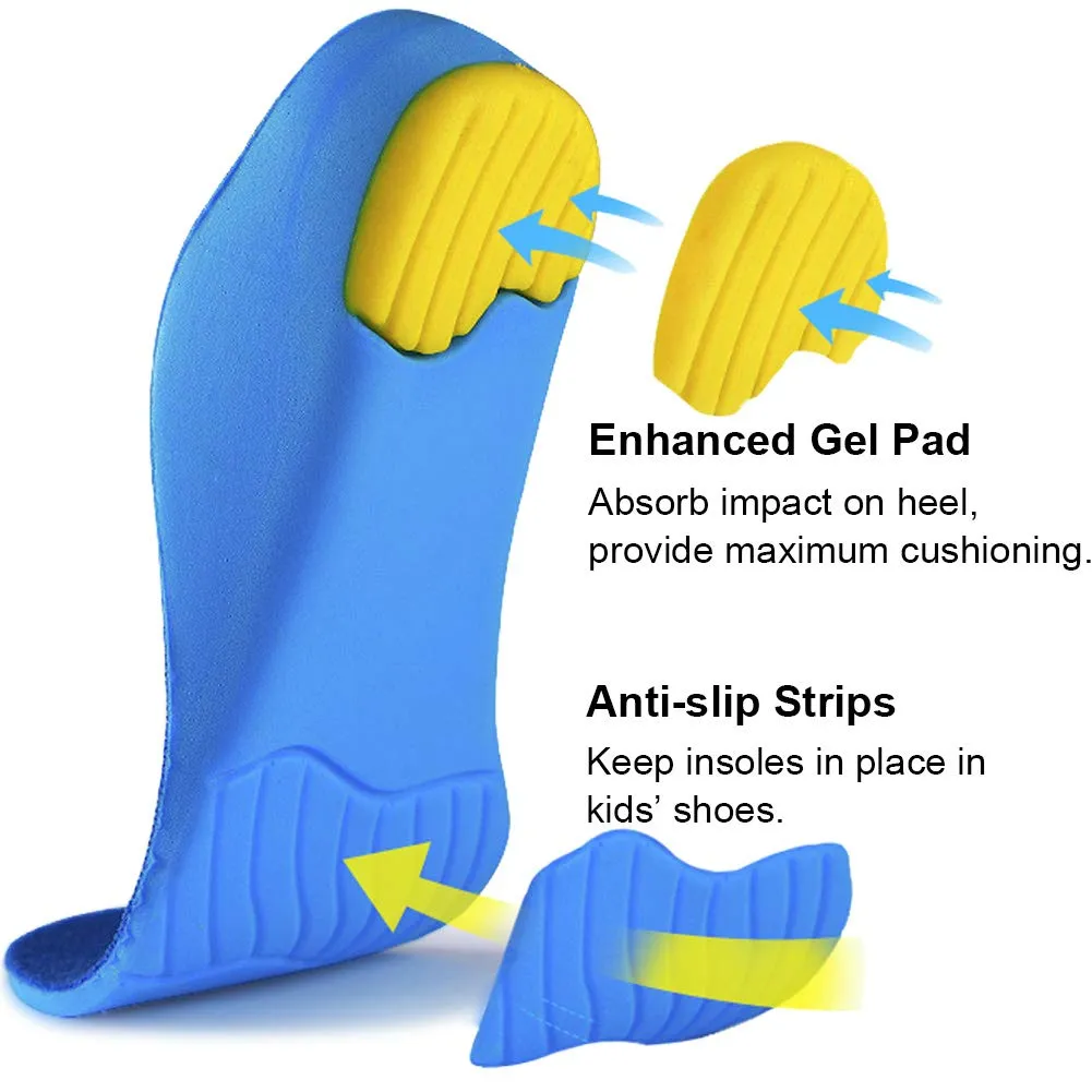 Ailaka Kids Orthotic Cushioning Arch Support Shoe Insoles, Children Pu Foam Inserts for Flat feet, Plantar Fasciitis, Feet Heel Pain Relief 2.5-4.5 M US Little Kid Blue