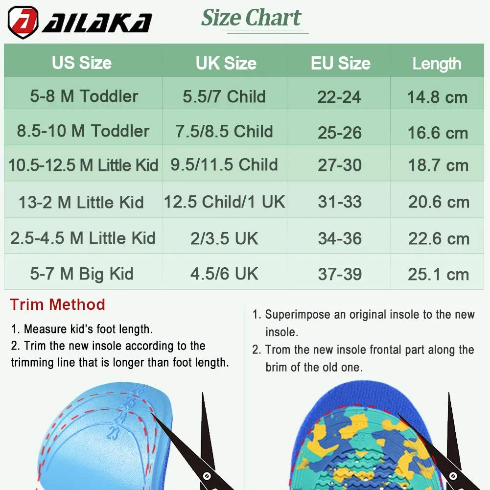 Ailaka Kids Orthotic Cushioning Arch Support Shoe Insoles, Children Pu Foam Inserts for Flat feet, Plantar Fasciitis, Feet Heel Pain Relief 2.5-4.5 M US Little Kid Blue