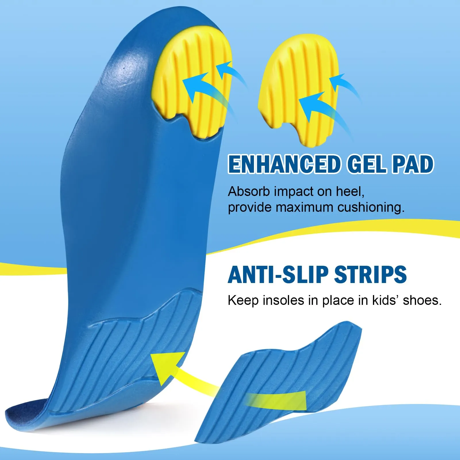 Ailaka Orthopedic Insoles Children, Orthopedic Shoe Insoles Children for Flat Feet, Heel Spurs, Plantar Fasciitis, Metatarsalgia Blue 37-39 EU 25.1cm