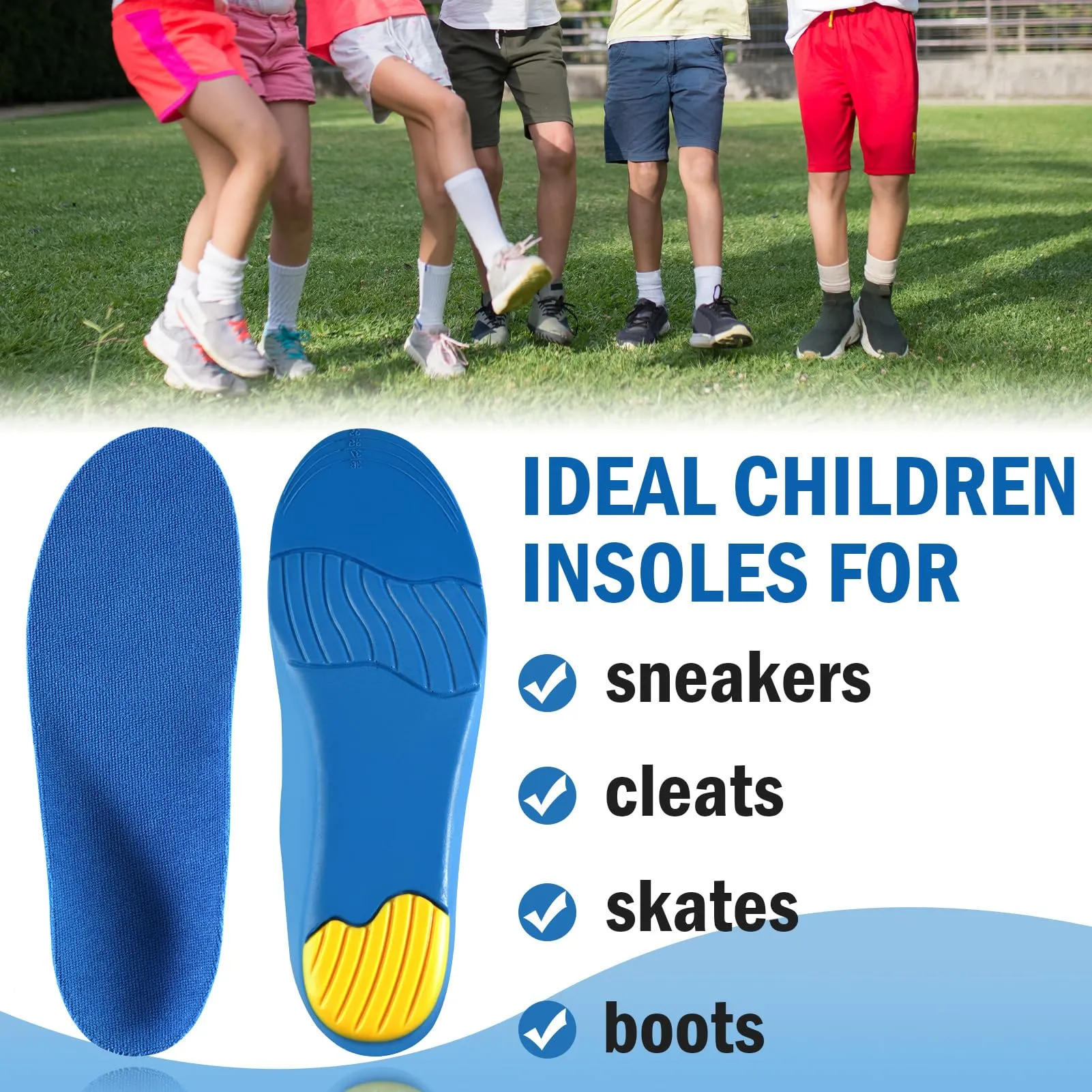 Ailaka Orthopedic Insoles Children, Orthopedic Shoe Insoles Children for Flat Feet, Heel Spurs, Plantar Fasciitis, Metatarsalgia Blue 37-39 EU 25.1cm