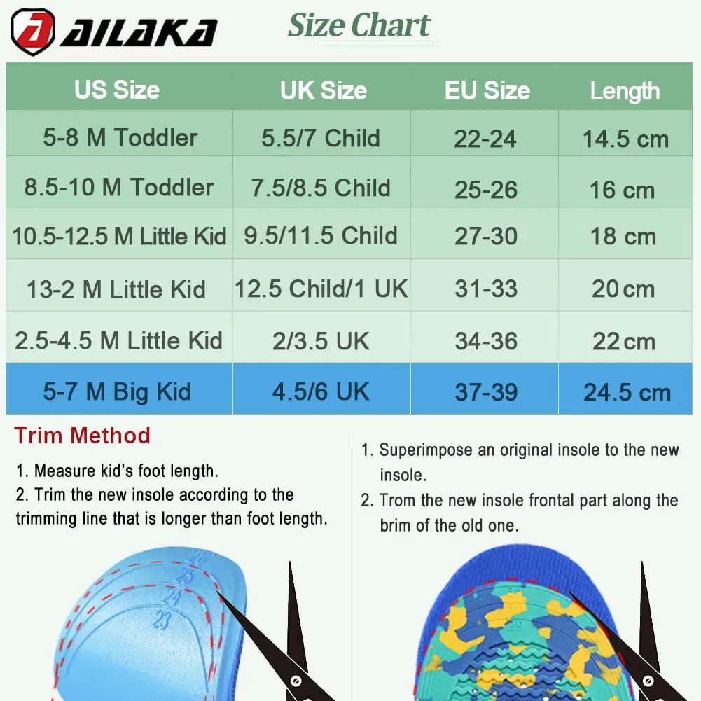 Ailaka Orthopedic Insoles Children, Orthopedic Shoe Insoles Children for Flat Feet, Heel Spurs, Plantar Fasciitis, Metatarsalgia Blue 37-39 EU 25.1cm