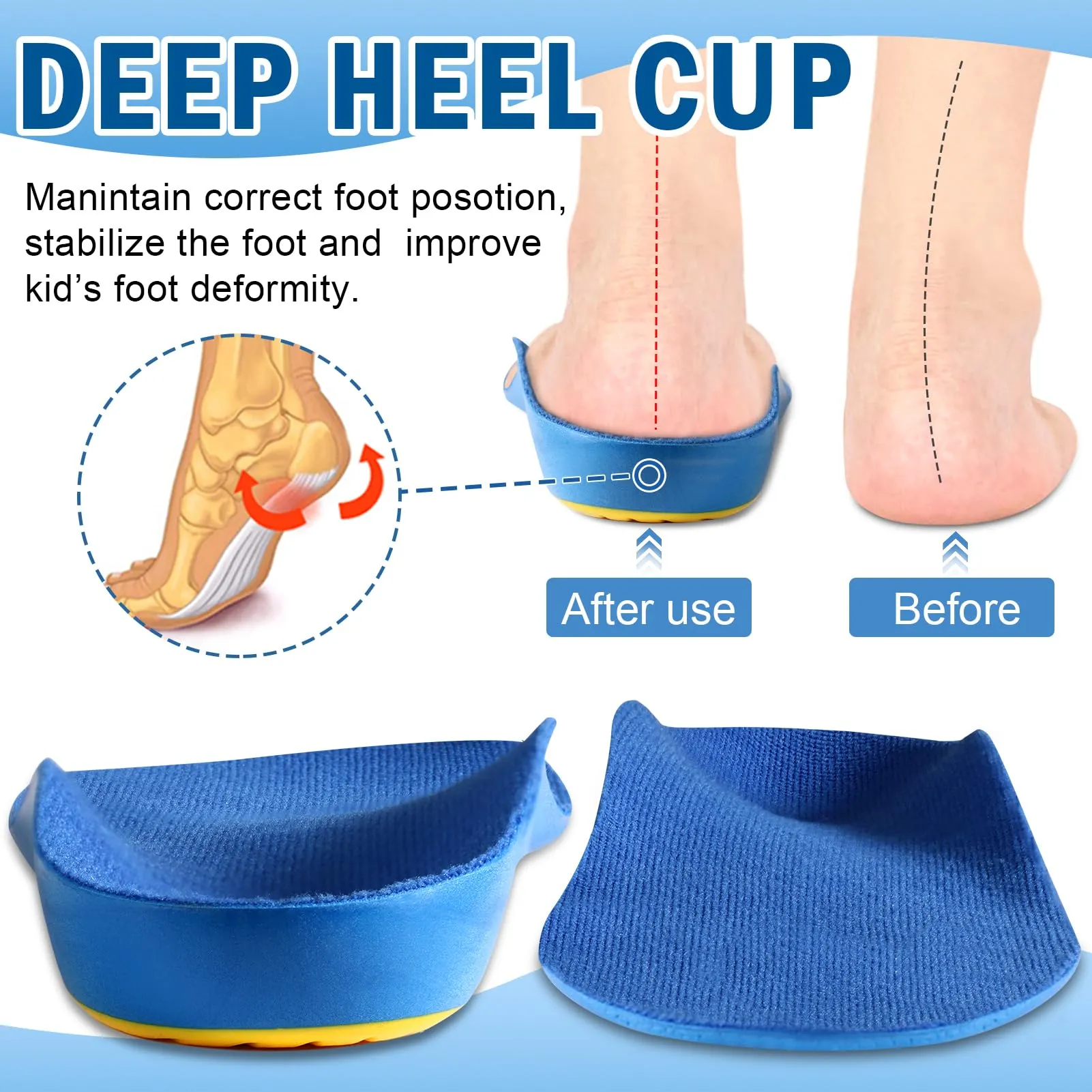 Ailaka Orthopedic Insoles Children, Orthopedic Shoe Insoles Children for Flat Feet, Heel Spurs, Plantar Fasciitis, Metatarsalgia Blue 37-39 EU 25.1cm