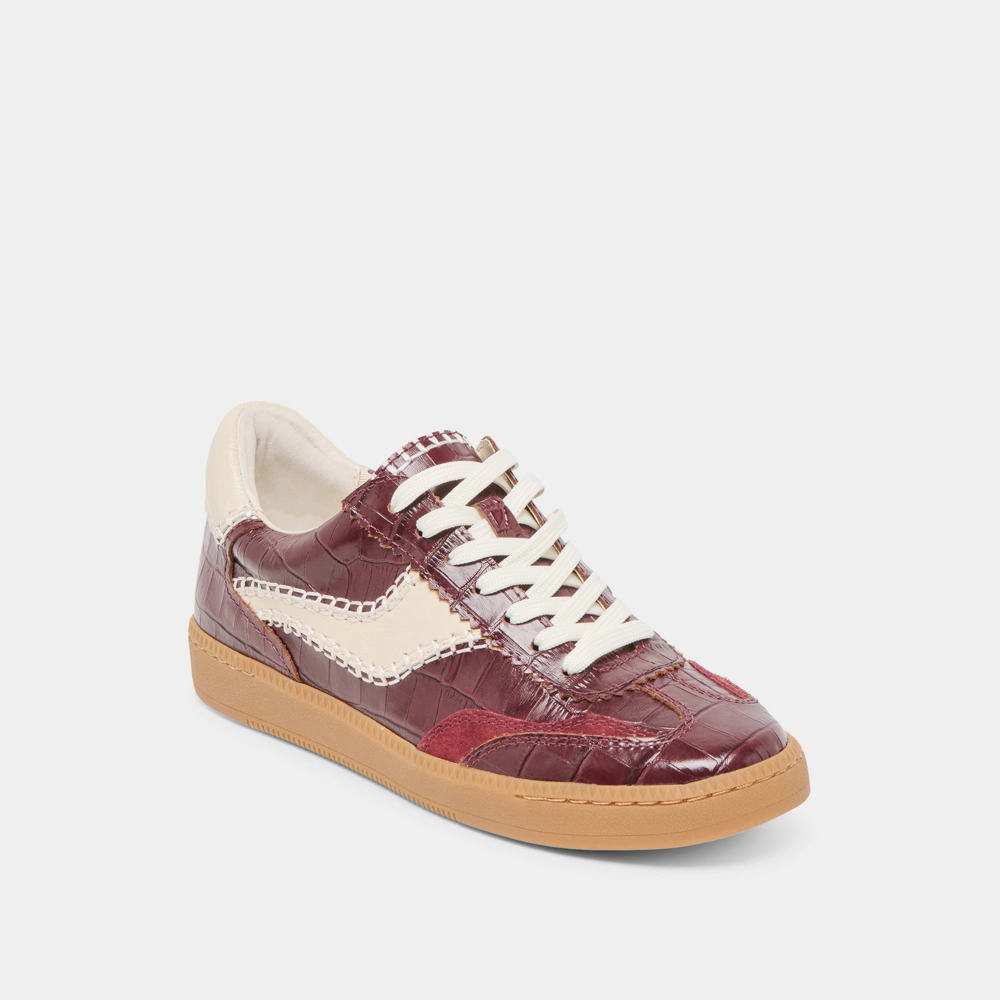 NOTICE STITCH SNEAKERS OXBLOOD CROCO EMBOSSED LEATHER Effortless Entry