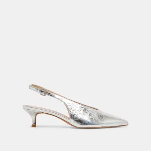 ALENNA HEELS SILVER DISTRESSED LEATHER Suede Feel
