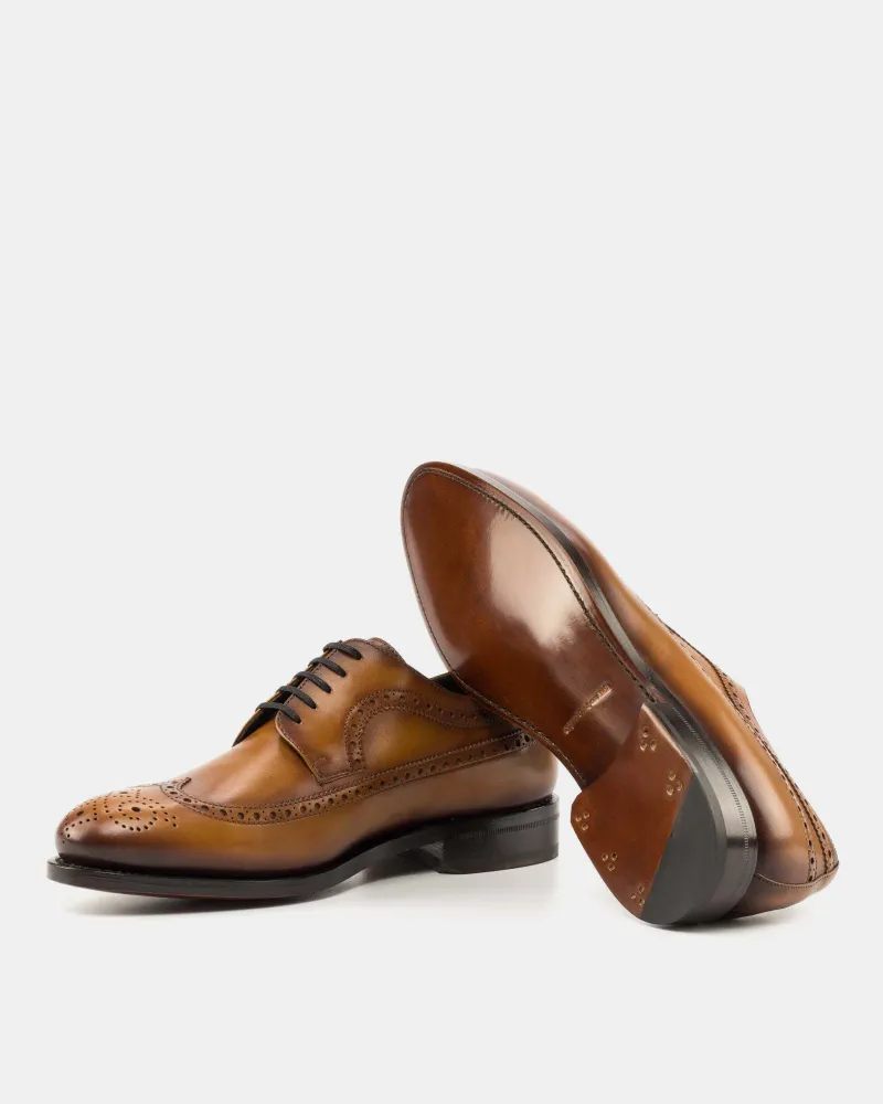 Alex Cognac Calf Wingtip Derby Chisel Shape tailored look