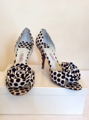Alima Black & White Spot Canvas Peeptoe Heels Size 7/40