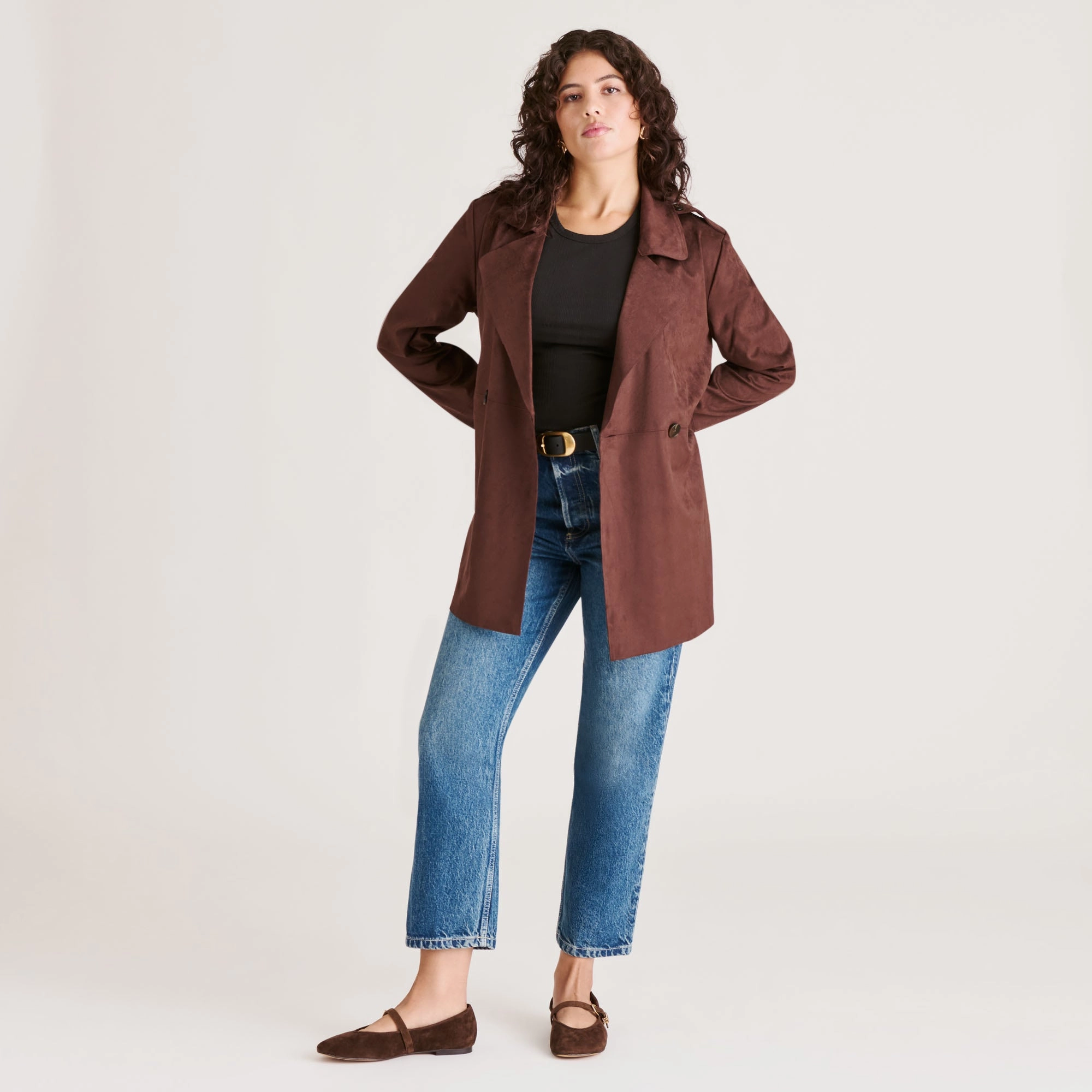 Fashionable Sole Timeless Comfort Shoes ALIZZA BALLET FLATS DK BROWN SUEDE