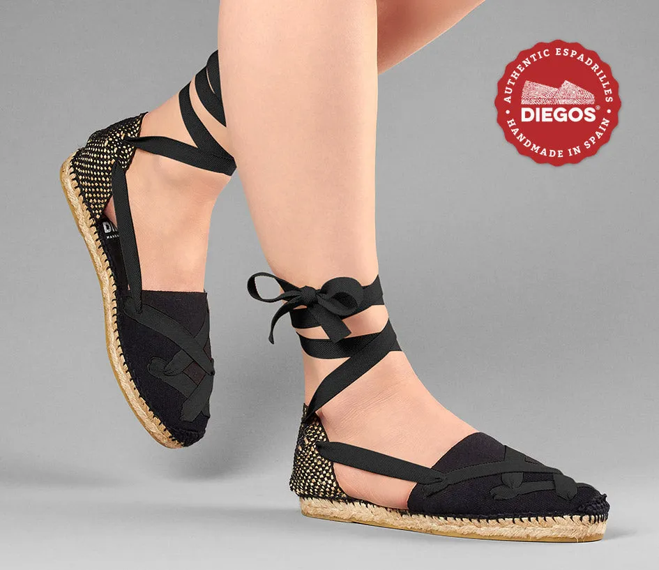 All black flat Lola classic laces espadrilles