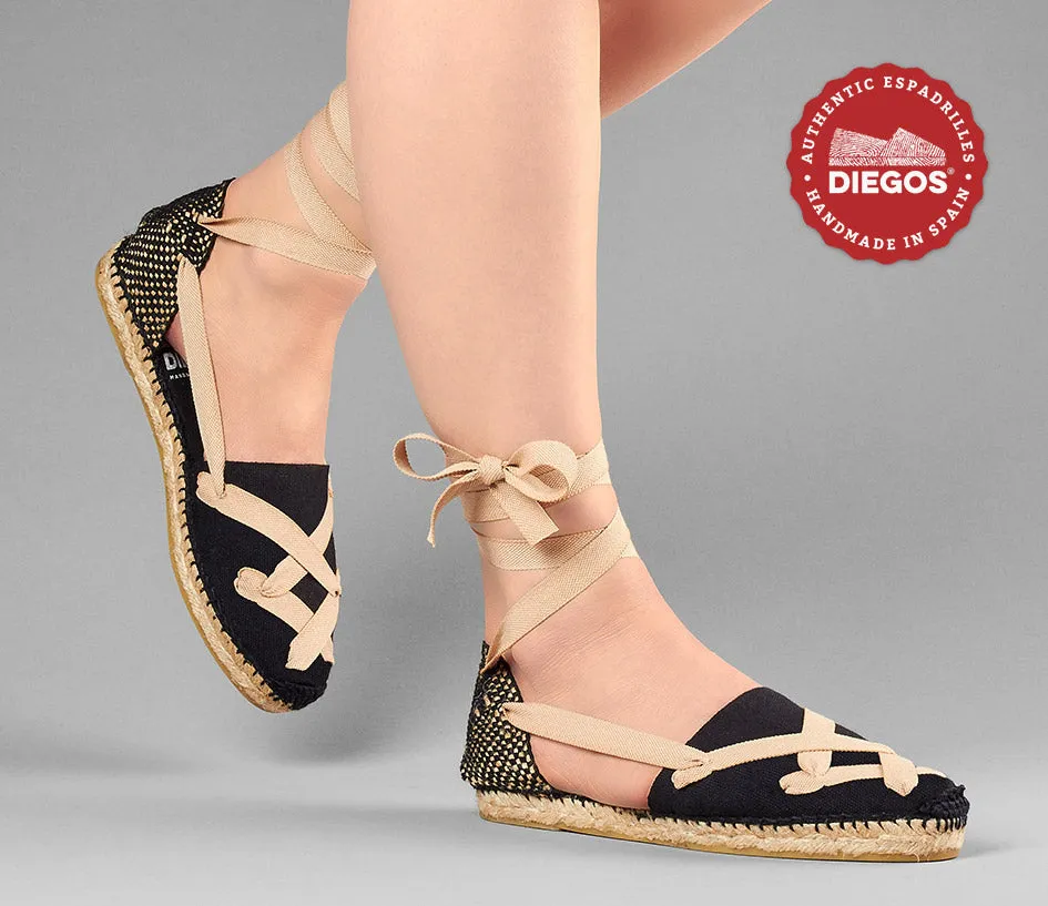 All black flat Lola classic laces espadrilles