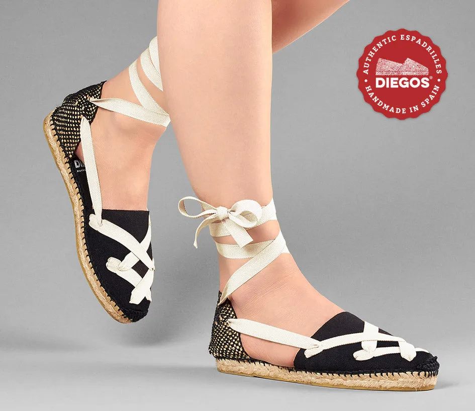 All black flat Lola classic laces espadrilles